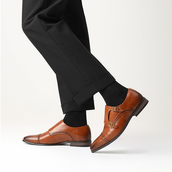 Men's Wide Monk Strap Oxford Shoes - CAMEL - 6